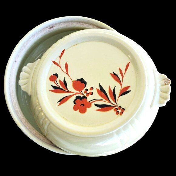 Vintage Halls China Ceramic Covered Casserole Dish 1940s Autumn Floral Design - Picture 9 of 11